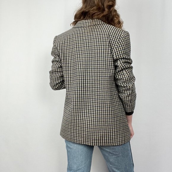 Vintage Parisian Oversized Wool Blend Houndstooth Tweed Plaid Blazer Jacket Coat - Picture 4 of 11